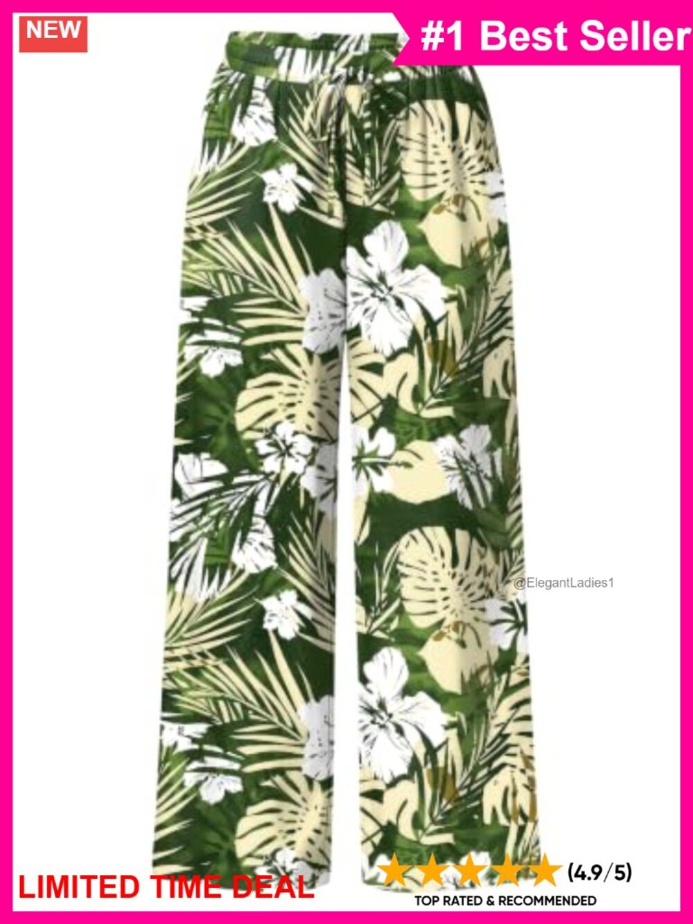 Floral Wide Leg Palazzo Pants Elastic Drawstring Waist Lounge Beach Vacation